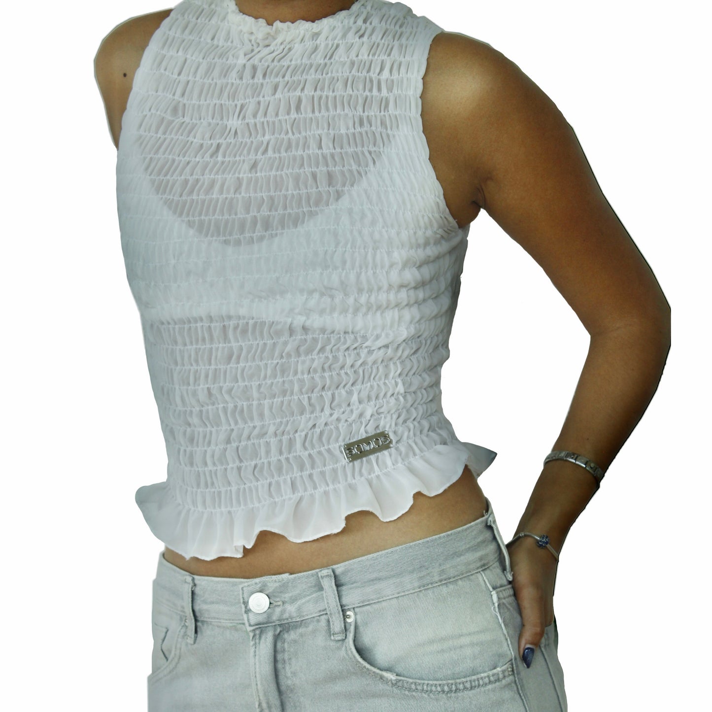 Shirred Tank Top White