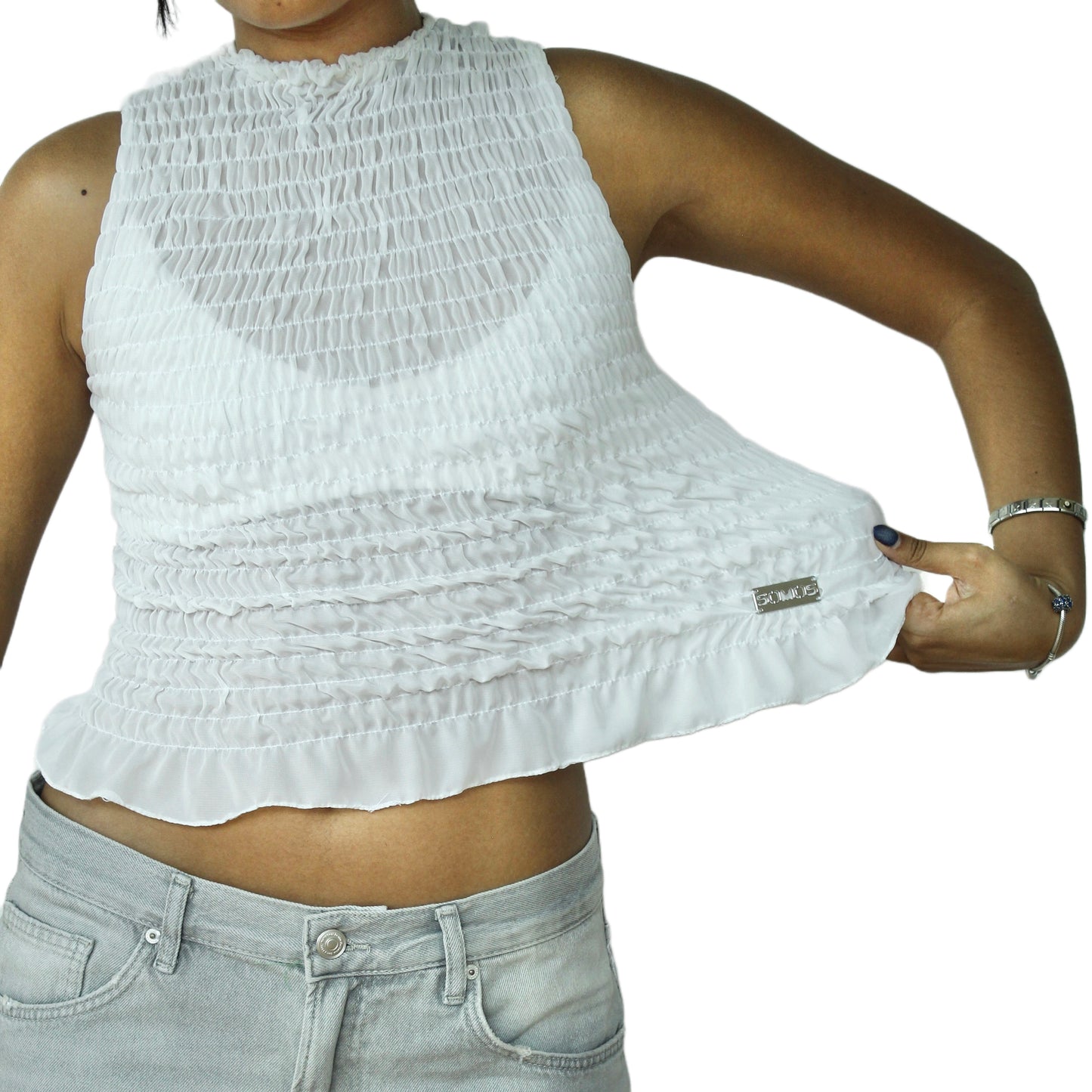 Shirred Tank Top White