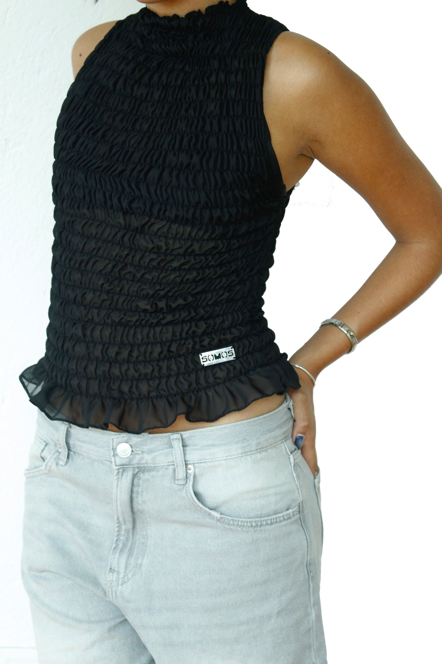 Shirred Tank Top Black